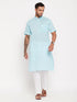 Vastramay Men's Aqua Blue Solid Kurta with White Pant Style Pyjama Set